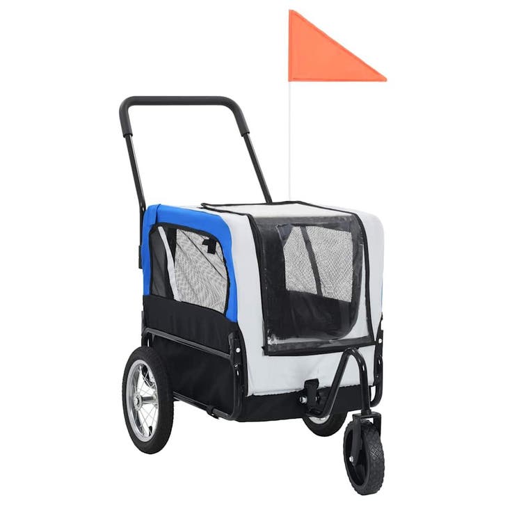 vidaXL Fietstrailer en kinderwagen 2-in-1 grijs en blauw, Animaux & Accessoires, Autres accessoires pour animaux, Envoi