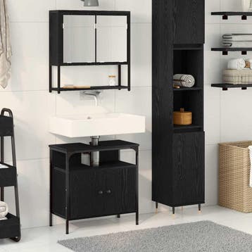 vidaXL Badkamermeubel Set met plank 2 pcs Zwart Bewerkt hout, Verzenden