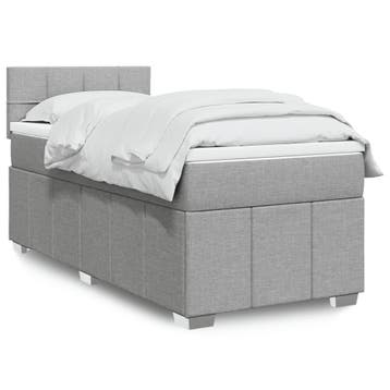 vidaXL Boxspring met matras stof lichtgrijs 90x200 cm, Verzenden