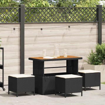 vidaXL Tuin Eettafel Set 4 st Zwart poly rattan, Verzenden