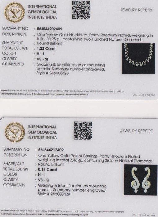 Ensemble de bijoux 2 pièces - 14 carats Or jaune - 1.48ct., Bijoux, Sacs & Beauté, Bijoux anciens