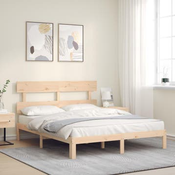 vidaXL Bedframe met hoofdbord massief hout, Huis en Inrichting, Slaapkamer | Bedden, Verzenden, Nieuw