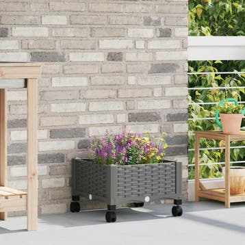 vidaXL Tuin planter met wielen Lichtgrijs 40 x 40 x 33 cm PP, Verzenden, Nieuw