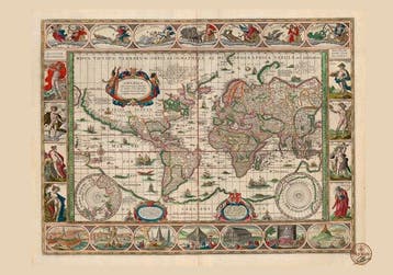 OLD MAPS - World Map, Willem Blaeu (1635) – Restored