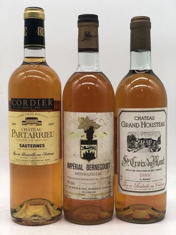 Mixed lot of 3 x 75cl Sweet whites from Bordeaux area (wit), Verzamelen, Wijnen, Ophalen of Verzenden, Nieuw, Frankrijk, Witte wijn