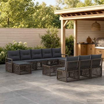 vidaXL Tuinbank Set 11 st Grijs poly rattan, Verzenden