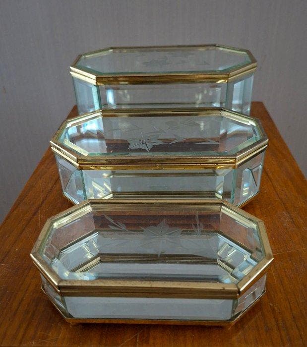Boîte à bijoux (3) - Cristal, Laiton, Verre - Boîtes à, Antiquités & Art, Curiosités & Brocante