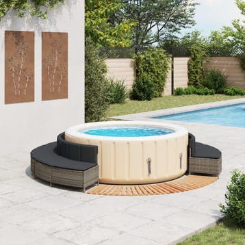 vidaXL Hottub-ombouw poly rattan massief acaciahout grijs, Verzenden