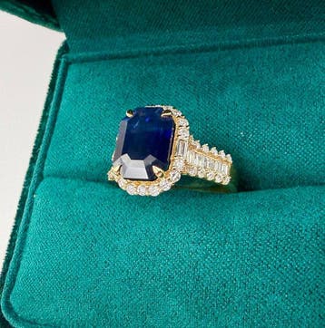 Bague de cocktail - 14 carats Or jaune Saphir - Diamant