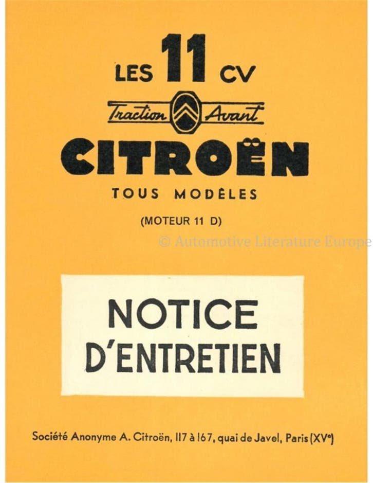 1955 CITROËN TRACTION AVANT INSTRUCTIEBOEKJE FRANS, Autos : Divers, Modes d'emploi & Notices d'utilisation
