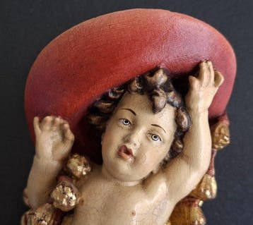 Beeldje - Südtirol Engel Putte ca. 18 cm - Hout, Antiek en Kunst