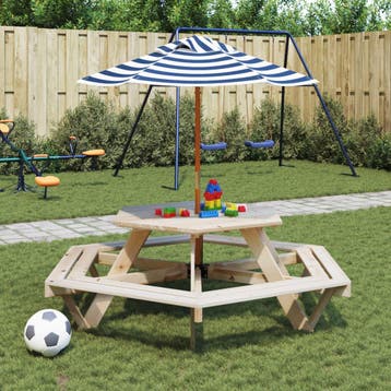 vidaXL Picknicktafel voor 4 kinderen met parasol zeshoekig, Tuin en Terras, Verzenden, Nieuw