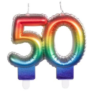 Regenboog Kaars 50 Jaar 8cm, Verzenden, Nieuw