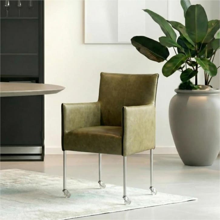 Leren eetkamerstoel More - Vintage Olive (olijf/groen) -, Huis en Inrichting, Stoelen, Overige kleuren, Nieuw, Leer, Ophalen of Verzenden