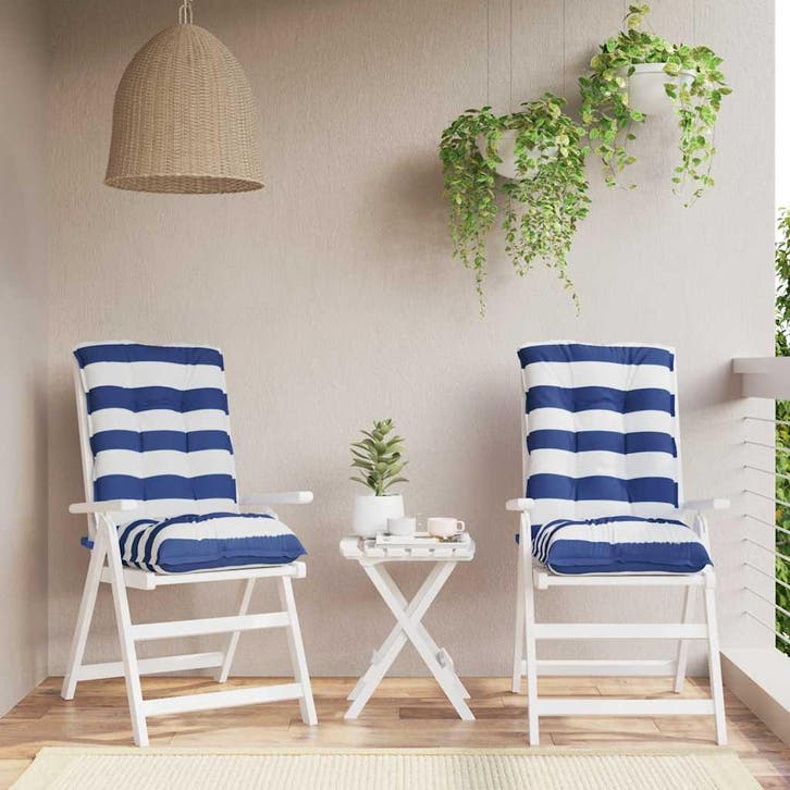 vidaXL Stoelkussens 2 st lage rug gestreept stof wit en, Huis en Inrichting, Woonaccessoires | Kussens, Nieuw, Verzenden