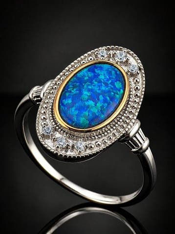 Bague en opale bleue ovale - Argent sterling 925 - Bijoux