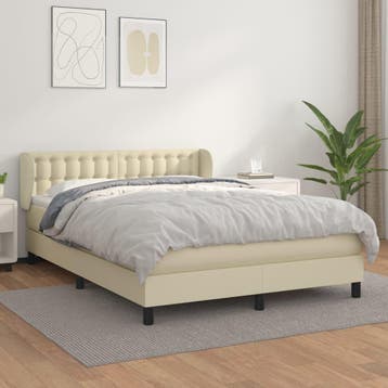 vidaXL Boxspring met matras kunstleer crèmekleurig 140x200, Verzenden, Nieuw