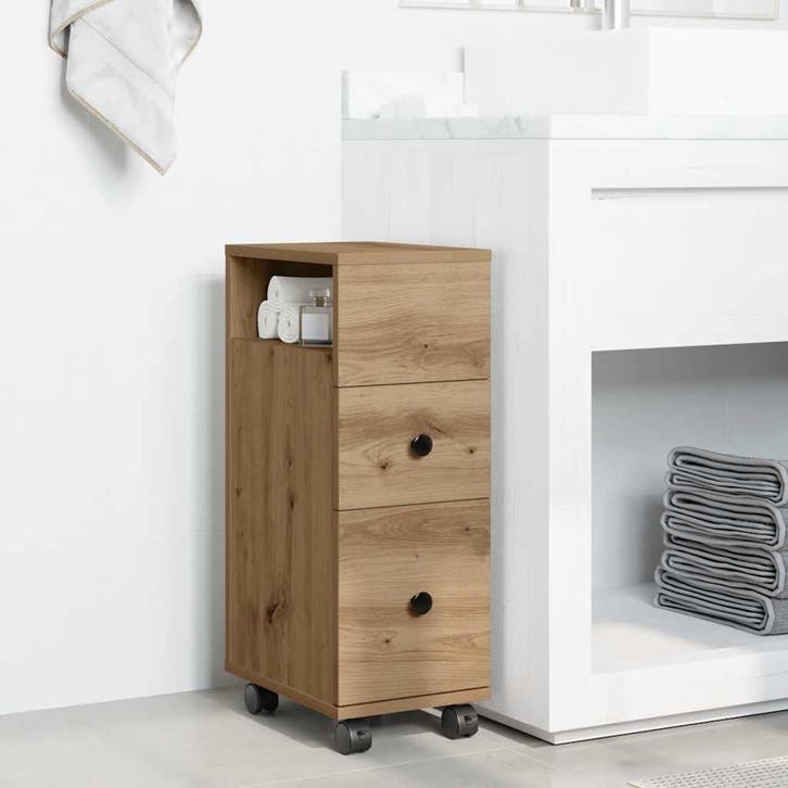 vidaXL Badkamerkast smal met wielen bewerkt hout artisanaal, Huis en Inrichting, Kasten | Overige, Nieuw, Verzenden