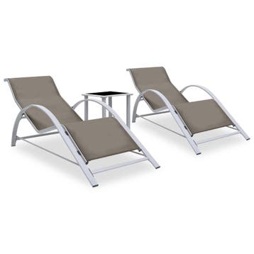 vidaXL Ligbedden 2 st met tafel aluminium taupekleurig, Tuin en Terras, Verzenden, Nieuw