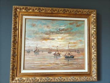 Hendrik Vader (1928-1997) - Vissersboten bij valavond