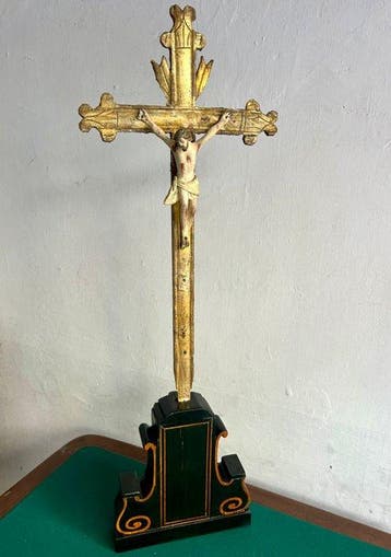 Crucifix - Hout, Cartapesta - 1800-1850 - Antiek Kruisbeeld