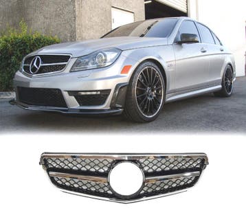 CALANDRE MERCEDES W204 11-14 NOIR CHROMÉ LOOK AMG C63, Autos : Pièces & Accessoires, Verzenden
