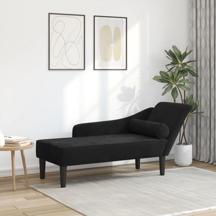 vidaXL Chaise longue met kussens fluweel zwart, Huis en Inrichting, Zetels | Zetels en Chaises Longues, Nieuw, Verzenden