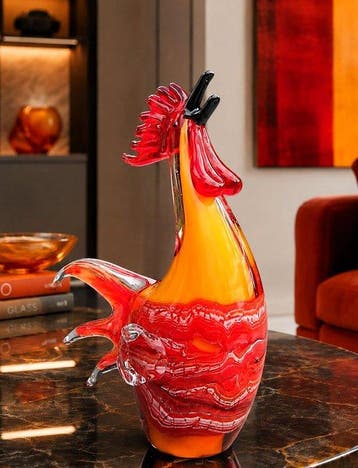 sculptuur, glaskunst haan in muranostijl - 29 cm - Glas