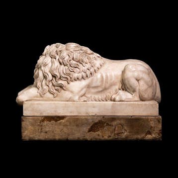 sculptuur, Coppia di Leoni in marmo - 40 cm - Marmer, Antiek en Kunst, Antiek | Keramiek en Aardewerk