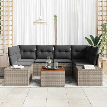vidaXL Tuinbank Set met opslag 7 pcs Grijs poly rattan, Verzenden