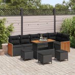 vidaXL Tuinbank Set 10 pcs Zwart Poly Rattan en Poedergecoat, Verzenden, Nieuw