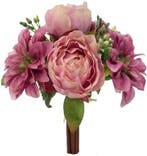 Handgebonden zijden 30cm pioen en dahlia mauve low budget, Nieuw