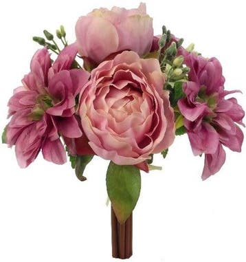 Handgebonden zijden 30cm pioen en dahlia mauve low budget, Nieuw