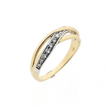 Bicolor gouden ring met zirconia, Handtassen en Accessoires, Gebruikt, Ophalen of Verzenden, 17 tot 18, Met edelsteen