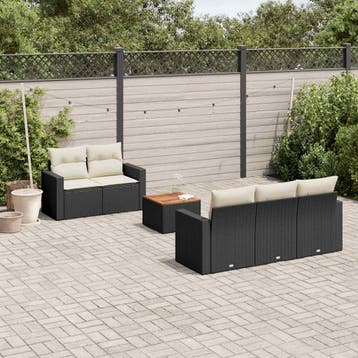 vidaXL 6-delige Loungeset met kussens poly rattan zwart, Verzenden, Nieuw, Loungeset