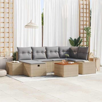 vidaXL Tuinbank Set 7 st Beige Poly rattan, Verzenden, Nieuw