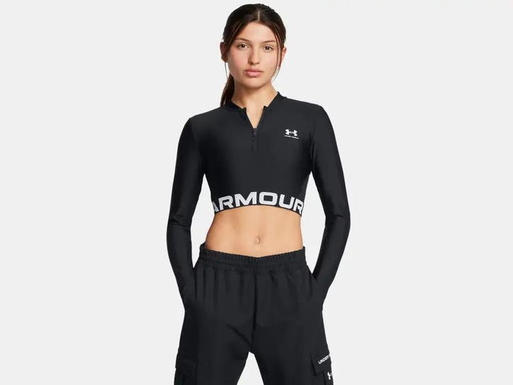 Under Armour Heatgear Rib 1/4 Zip Ls-Blk - Maat LG, Kleding | Dames, Topjes, Zwart, Maat 42/44 (L), Nieuw, Lange mouw, Ophalen of Verzenden