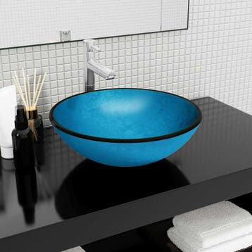vidaXL Wasbak 42x14 cm gehard glas blauw, Doe-het-zelf en Bouw, Sanitair, Verzenden, Nieuw
