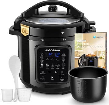 Aigostar Derrick Black - Pressure Multicooker - 6 Liter - Sn, Huis en Inrichting, Verzenden, Nieuw
