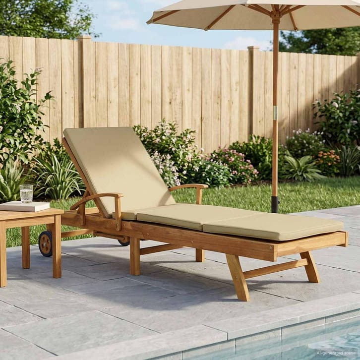 vidaXL Ligstoel 100% Polyester Solid-Teak, Tuin en Terras, Ligbedden, Nieuw, Verzenden