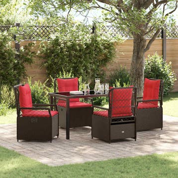vidaXL Tuin Eettafel Set 5 st Bruin poly rattan, Tuin en Terras, Verzenden, Nieuw