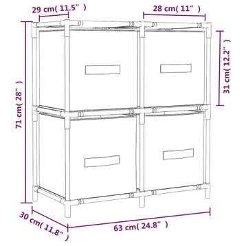 vidaXL Opbergkast met 4 stoffen manden 63x30x71 cm staal, Verzenden