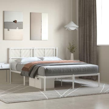 vidaXL Bedframe met hoofdbord metaal wit 120x200 cm, Verzenden