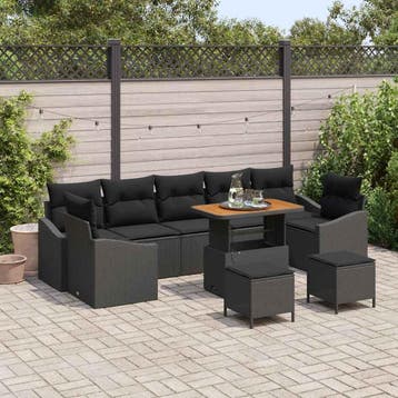 vidaXL Tuinbank Set 10 st Zwart poly rattan, Verzenden