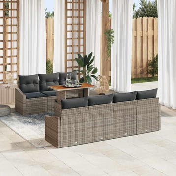 vidaXL Tuinbank Set 8 st Grijs Poly rattan, Verzenden, Nieuw