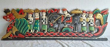 Paneel (2) - Melasti-processie, Naga-draken - Hout -