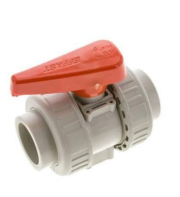 PP-H 2-weg Kogelkraan Dubbele Wartel 40 mm FKM, Verzenden