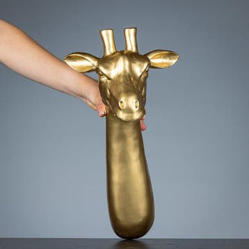 sculptuur, Giraf als wandbord in goudkleur - 500 mm - Hars -