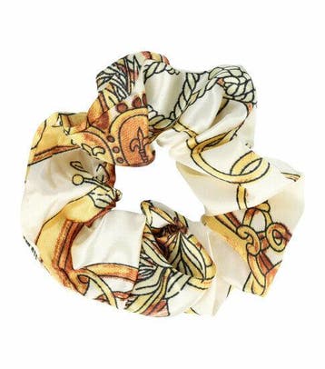 Haarelastiek Scrunchie – Kettingprint – Gladde Stof – Creme, Nieuw