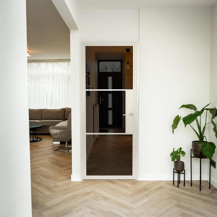 Stalen Binnendeur - 3 Vlaks - Wit - Rook glas - Met slot, Bricolage & Construction, Fenêtres & Moustiquaires